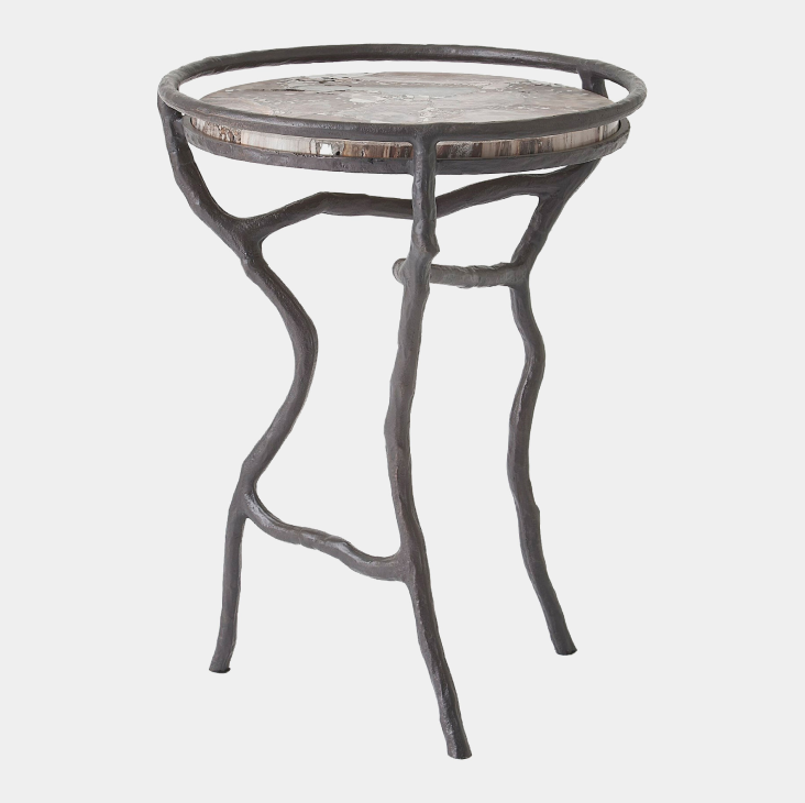 Global Views Callan Freeform Table-Bronze/Silver Travertine